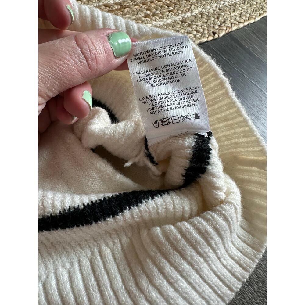 WEEKEND Women's Half Zip Striped Sweater Size 1X In Ivory Black Stripe - Picture 11 of 11